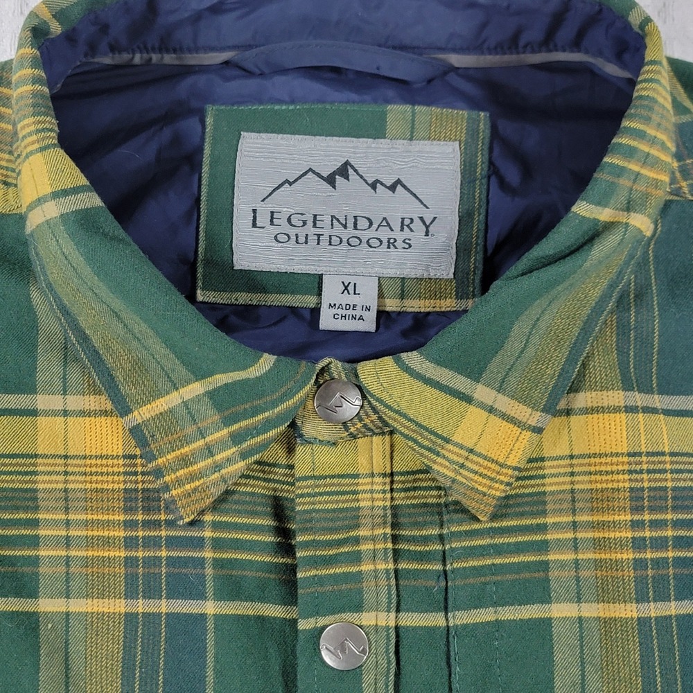 Legendary Outdoors Mens XL Green Yellow Plaid Snap Front Flannel Shirt POLW-1617 - Picture 3 of 8